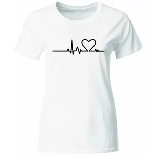 Koszulka Serce Linia Życia EKG. Modny t-shirt damski, biały, roz. M - Koszulki i topy damskie - miniaturka - grafika 1