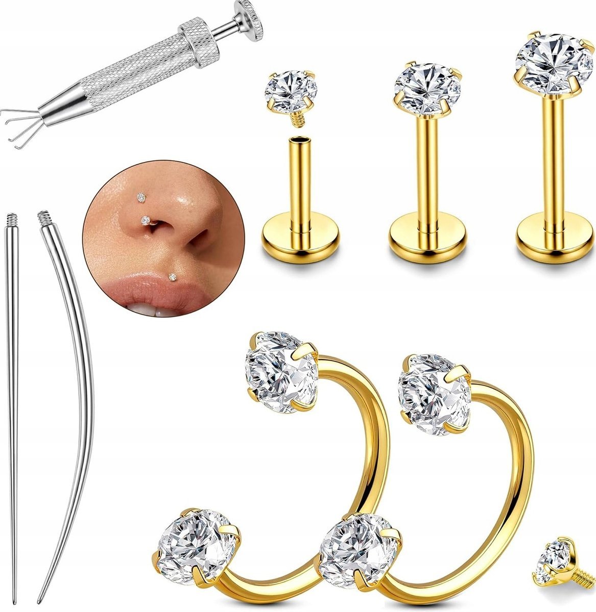 LOLIAS 16/18G kolczyk do nosa w kształcie podkowy, tragus, biżuteria, płaskie kolczyki z tyłu, labret sztyft, helix, piercing przegrody nosowej, war..