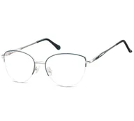 Okulary korekcyjne, oprawki, szkła - Damskie okulary żyłkowe zerówki oprawki korekcyjne kocie oczy Flex 898D granatowo-srebrne - miniaturka - grafika 1