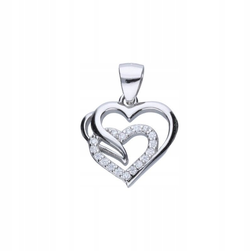 Zawieszka Srebrna 925 Rodowana Ażurowe Serce z Cyrkoniami 15x16mm 1.46g