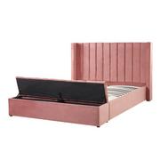 Łóżka - Beliani Łóżko welurowe z ławką 180 x 200 cm różowe NOYERS - miniaturka - grafika 1