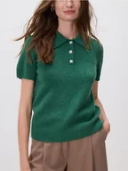 Swetry damskie - Reserved - Sweter z kołnierzykiem polo - morski - miniaturka - grafika 1