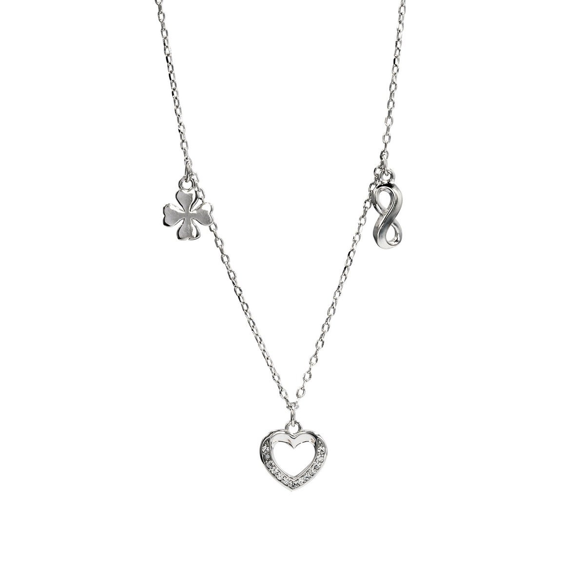 Srebrny naszyjnik 925 serce nieskończoność koniczyna