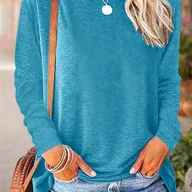 Bluzki damskie - TEMU bluzka damska z długim rękawem, okrągłym dekoltem, w jednolitym kolorze, luźna, idealna na wiosnę i jesień 2025, można prać w pralce - - miniaturka - grafika 1