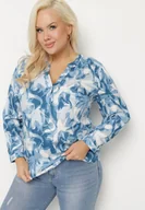 Koszule damskie - Niebieska Wiskozowa Koszula w Abstrakcyjny Wzór z Regulowanymi Rękawami Iladirae - miniaturka - grafika 1