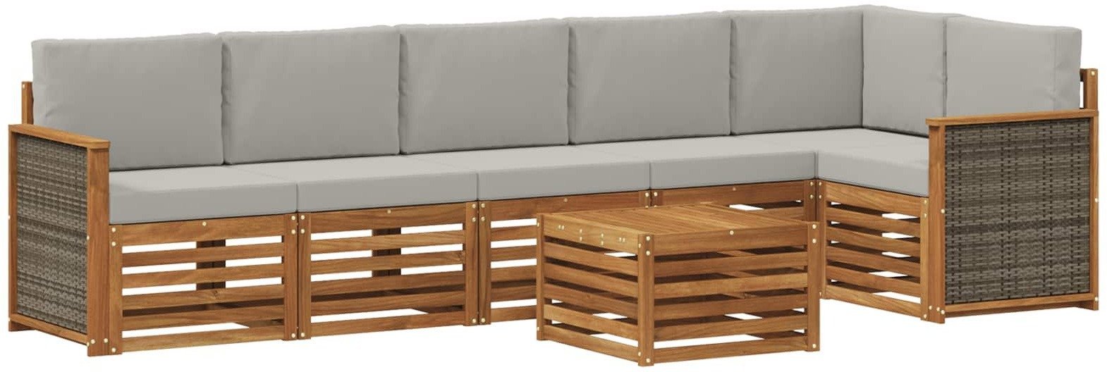 vidaXL Zestaw sofy narożnej z poduszką 6 pcs Naturalny i jasnoszary