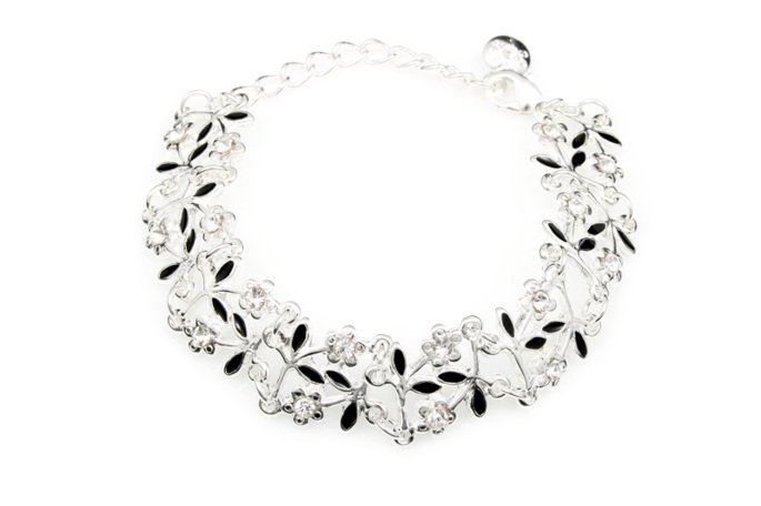 Bransoletki Srebrne Kwiatki I Czarne Listki