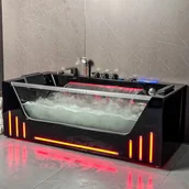 Wanny z hydromasażem - Czarna wanna z hydromasażem Aquaholm PREMIUM LINE A9001 170cm x 78cm x 60cm BLUETOOTH, PODGRZEWACZ WODY, WODOSPAD, USB, PILOT - miniaturka - grafika 1