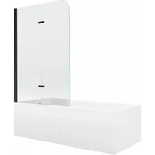 Wanny - Mexen Cubik wanna prostokątna 150 x 70 cm z obudową i parawanem 2-skrzydłowym 100 cm, transparent, czarny - miniaturka - grafika 1
