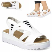 Sandały damskie - Sandały Damskie Sportowe Na Platformie RIEKER 39 Wygodne Eleganckie Wsuwane - miniaturka - grafika 1