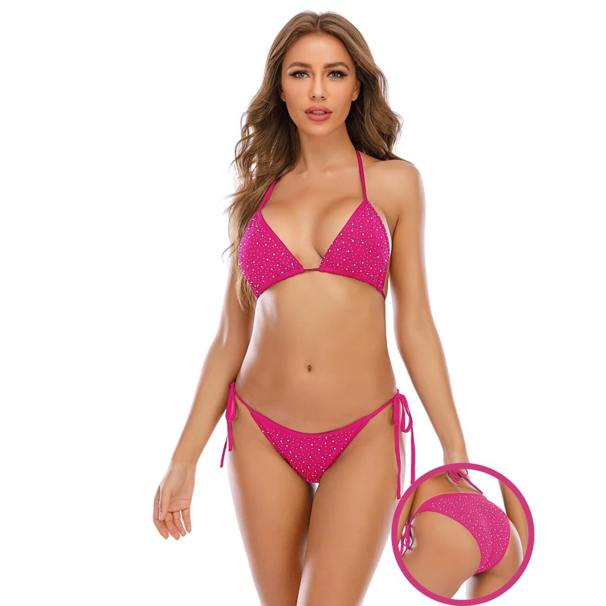 Cancún bikini wiązane figi z cyrkoniami strój kąpielowy na plażę różowy