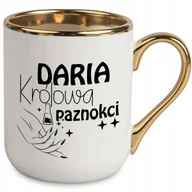 Kubki - KUBEK 330 ML BIAŁY UCHO RANT ZŁOTY PREZENT DLA STYLISTKI PAZNOKCI IMIĘ - miniaturka - grafika 1