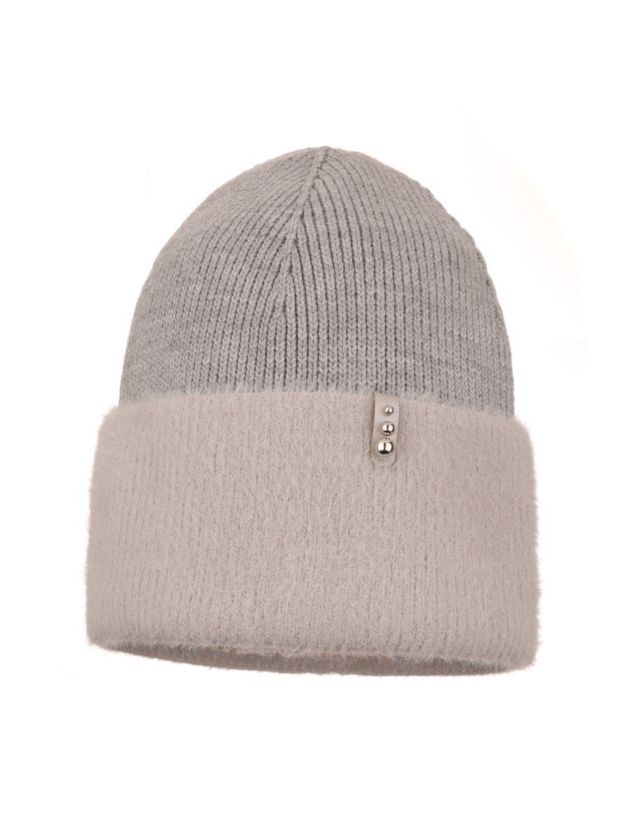 Dziewczęca czapka z futrzastym otokiem i perełkami szara Ambra r.50/54