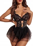 Komplety bielizny - SEKSOWNA DAMSKA BIELIZNA KORONKOWA MINI SPÓDNICZKA BODY DLA KOBIET L - miniaturka - grafika 1