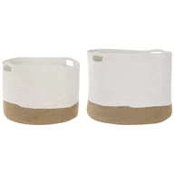 Kosze wiklinowe - Zestaw 2 koszy bawełnianych biały z beżowym KAHAN - miniaturka - grafika 1