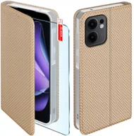 Etui i futerały do telefonów - Etui z klapką do Oppo Reno 13 FS 5G| F 5G Zamykane Złote Futerał +Szkło 9H - miniaturka - grafika 1