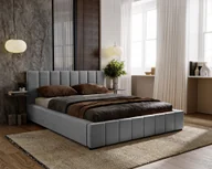 Łóżka - Łóżko tapicerowane Nero z zagłówkiem, 140x200 cm, łóżko podwójne z podstawą łóżka i ramą z listew drewnianych, tkanina welurowa: szary - miniaturka - grafika 1