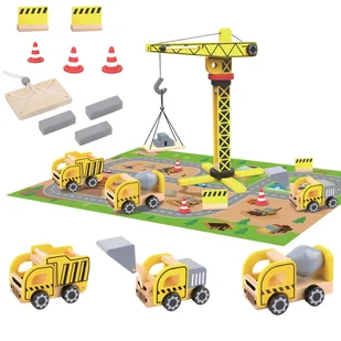 WOOPIE GREEN Drewniany Plac Budowy 5w1 Ruchomy Dźwig XXL Pojazdy Budowlane 13 el. - Klocki - miniaturka - grafika 1