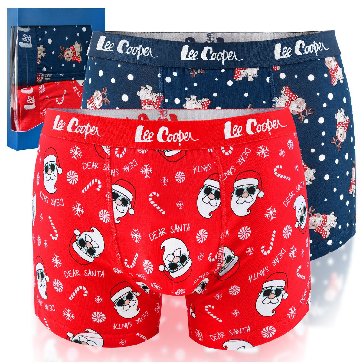 Lee Cooper Bokserki Męskie Świąteczne 2 sztuki Bawełna Wzór Mikołaj XL