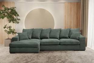 Sofa w kształcie L Gabon narożnik funkcja spania tkanina Zoom zielony lewy - Narożniki - miniaturka - grafika 1