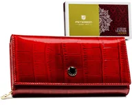 Portfele - Portfel damski z lakierowanej skóry naturalnej czerwony duży i pojemny elegancki prezent ochrona kart RFID PETERSON - miniaturka - grafika 1