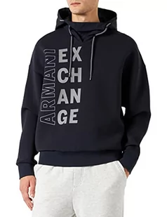 Armani Exchange Męska bluza z kapturem, nadrukowane logo, kontrastowa bluza z kapturem, granatowa, L - Bluzy męskie - miniaturka - grafika 1