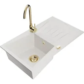 Zlewozmywaki z baterią - Mexen Cesar zlewozmywak granitowy 1-komorowy z ociekaczem i baterią kuchenną Telma, biały - miniaturka - grafika 1