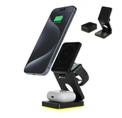 Ładowarki do telefonów - REAGLE ŁADOWARKA INDUKCYJNA 3W1 MAGSAFE QI 15W IPHONE, LAMPKA NOCNA SMARTWATCH - miniaturka - grafika 1