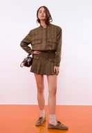 Kurtki damskie - Stradivarius Kurtka bomber w kratę Brązowy S - miniaturka - grafika 1
