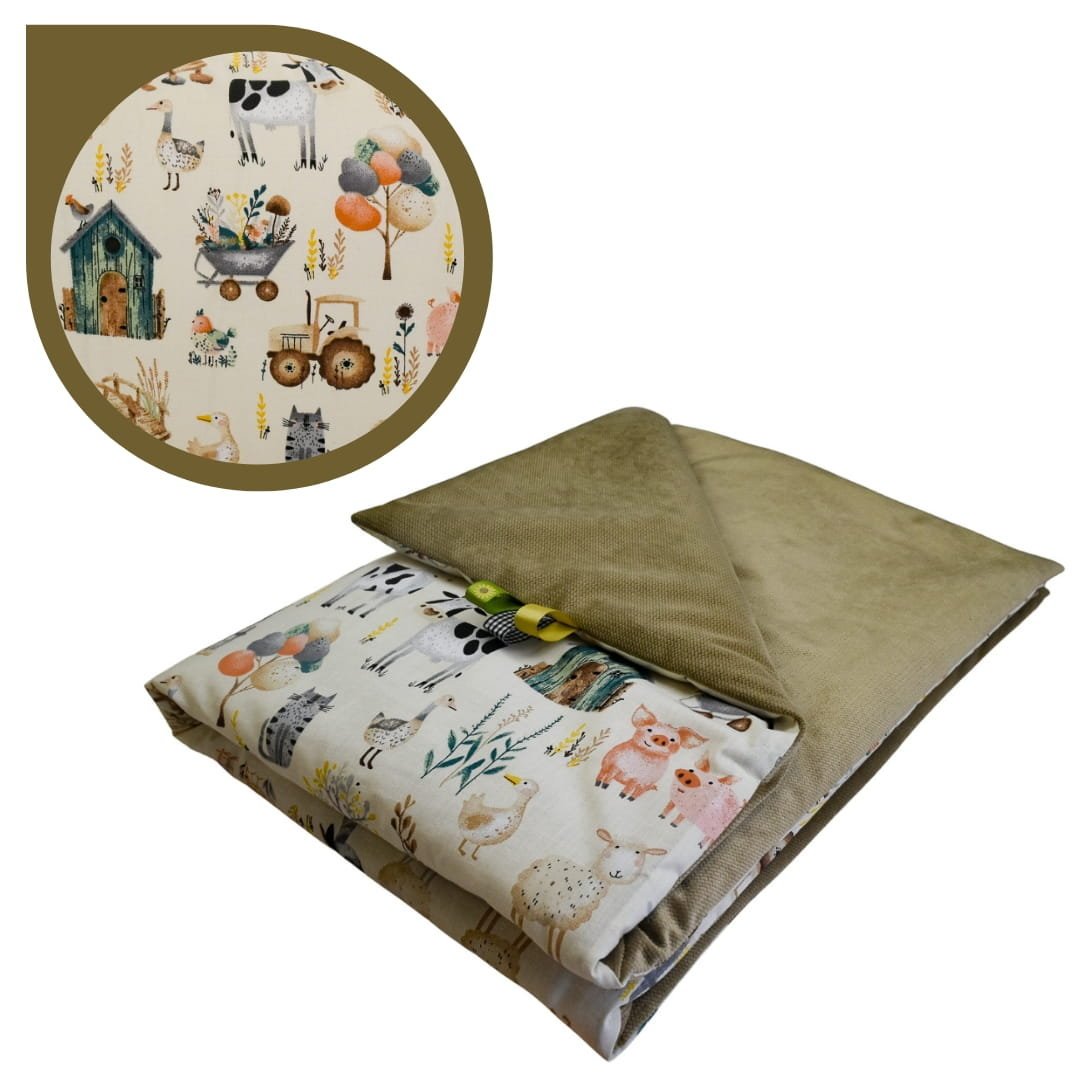 Kocyk Dziecięcy 75x100 Letni Farma Retro/Beż Bawełna/Velvet Polski Producent