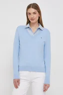 Swetry damskie - Tommy Hilfiger sweter damski kolor niebieski lekki - miniaturka - grafika 1