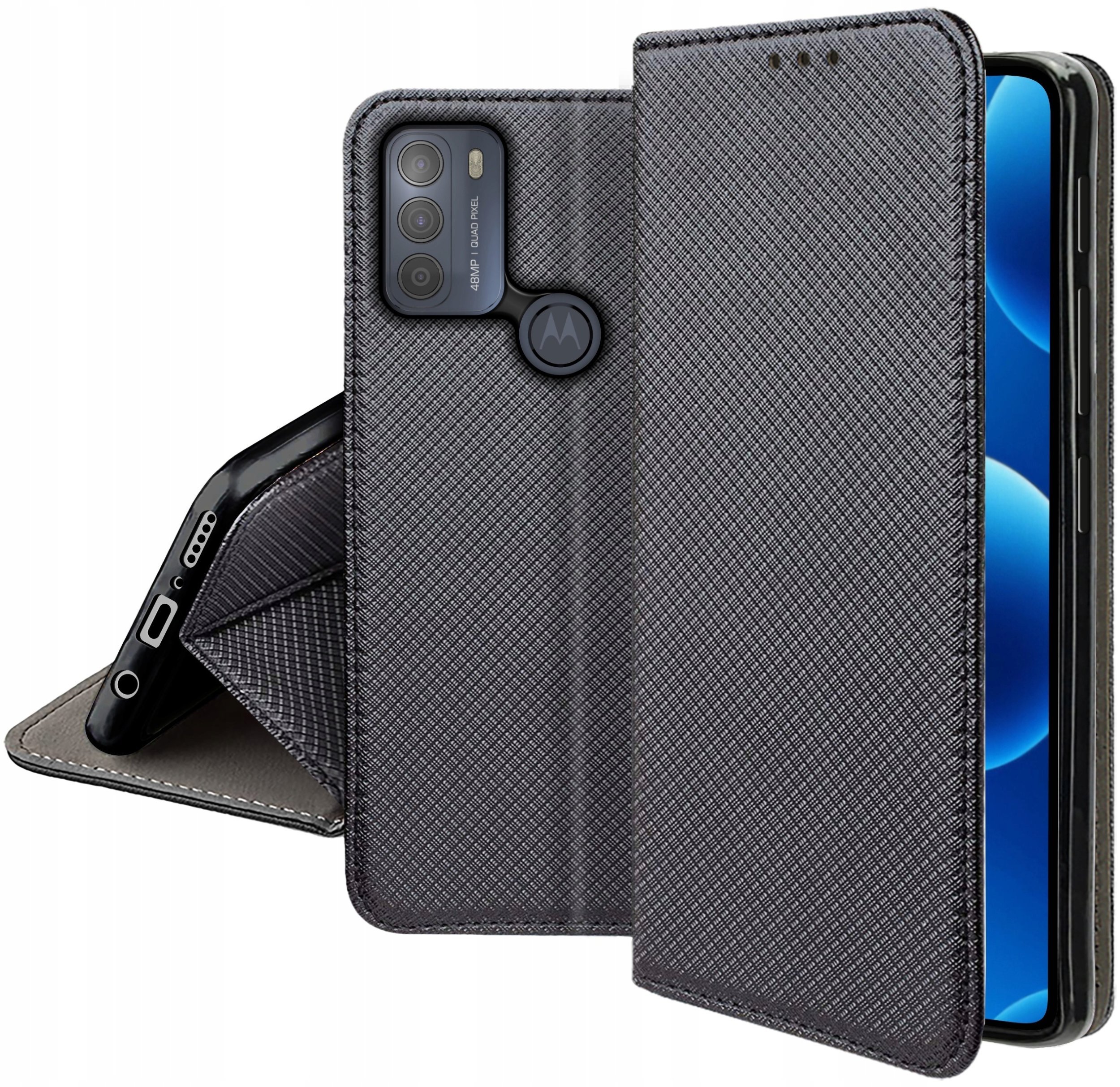 krainaGSM Etui Z Klapką Do Motorola G50 Zamykane Czarne Futerał + Szkło 9H