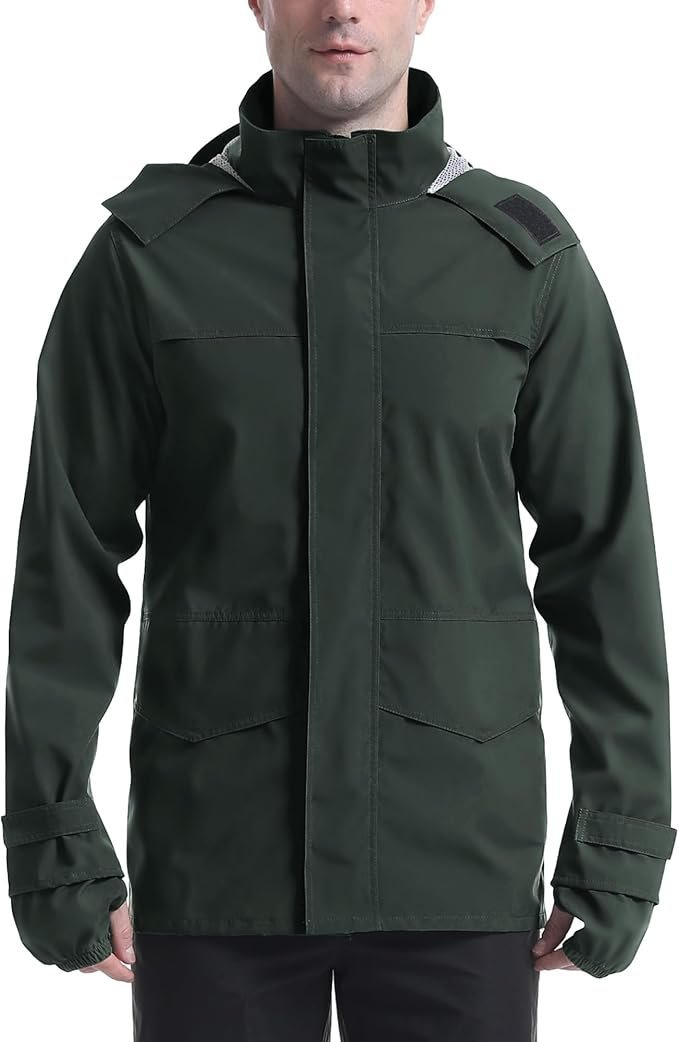 Męska Kurtka Przeciwdeszczowa Wodoodporna Z Kapturem Zielona M