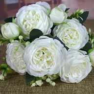 Sztuczne kwiaty - TEMU 9-Głowa Sztuczny Bukiet Róż - Realistyczne Poliestrowe Piwonie i Perska Róża w Kolorach Białym, Różowym, Beżowym i Kremowym, Idealne na Śluby, - miniaturka - grafika 1