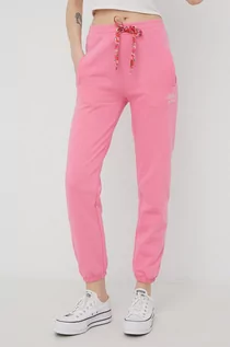 Spodnie damskie - Femi Stories spodnie dresowe bawełniane damskie kolor różowy z aplikacją - grafika 1