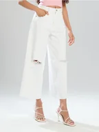 Spodnie damskie - Sinsay - Jeansy culotte - biały - miniaturka - grafika 1