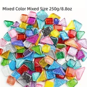 Inne - 250g Asortyment Szklanych Płytek Mozaikowych z Brokatem do Rękodzieła, Topliwe Kwadratowe Szklane Elementy do Projektów Sztuki Dekoracyjnej, Mieszany - miniaturka - grafika 1