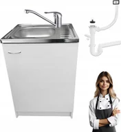 Szafki kuchenne - Stamar Biała Szafka Kuchenna 60 biała Zlew Bateria Obrotowa Chrom Syfon - miniaturka - grafika 1