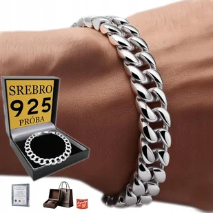 Srebrna Bransoleta Męska Pancerka 8mm Diamentowana SREBRO 925 Pełna Prezent - Bransolety męskie - miniaturka - grafika 1