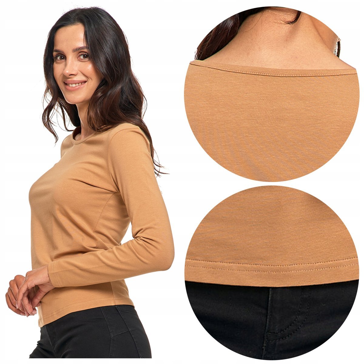 Koszulka BLUZKA DAMSKA Z Długim Rękawem Gładka Slim Basic MORAJ r. XXL