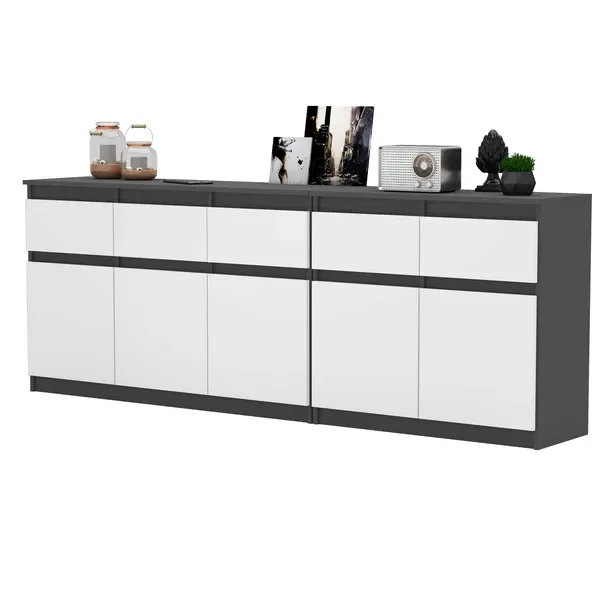 Komoda ANTRACYT/BIAŁY 5 szuflad 5 drzwi Duża Komoda 200 cm ZESTAW do Salonu