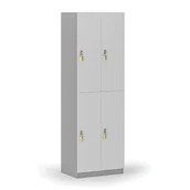 Szafki biurowe - Drewniana szafka skrytkowa, 4 schowki, zamek obrotowy, szary/biały - miniaturka - grafika 1