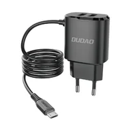 Ładowarki do telefonów - Dudao ładowarka sieciowa 2x USB z wbudowanym kablem micro USB 12 W czarny (A2ProM black) - miniaturka - grafika 1