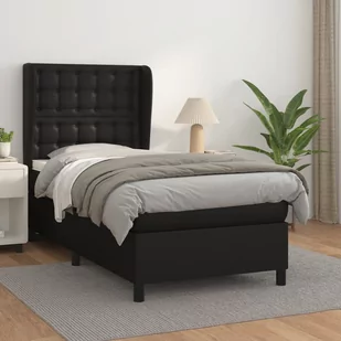 Lumarko Łóżko kontynentalne z materacem, czarne, ekoskóra 90x200 cm - Łóżka - miniaturka - grafika 1