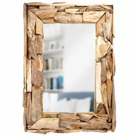 Lustra - Lustro prostokątne w naturalnej drewnianej ramie wiszące ścienne łazienkowe do salonu 69x48,5 cm kod: O-569353 - miniaturka - grafika 1