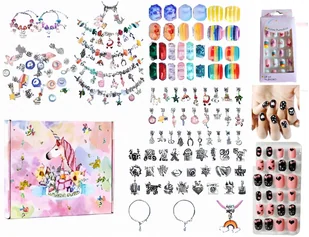 Zestaw Do Tworzenia Biżuterii Bransoletek Koraliki + Naklejki Na Paznokcie - Prace ręczne dla dzieci - miniaturka - grafika 1