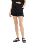 Spodenki damskie - TOM TAILOR Denim Damskie szorty jeansowe Paperbag, 14482 – Deep Black, XS - miniaturka - grafika 1