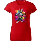 Koszulki i topy damskie - Koszulka damska Kolorowy Stylowy Zając Wielkanocny z jajkami Wielkanoc - miniaturka - grafika 1