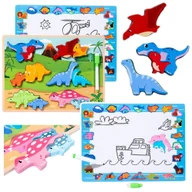 Tablice dla dzieci - Układanka Tablica 2w1 Drewniana Edukacyjna Pisak Dinozaury 12el LEAN Toys - miniaturka - grafika 1