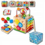 Sortery dla dzieci - Kostka Aktywnosci 8w1 Sorter Montessori Drewno Zegar Klocki Niebieski - miniaturka - grafika 1